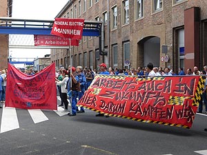 Erneuter Protest gegen Arbeitsplatzabbau bei GE Mannheim am 14. Juli. Foto: Avanti²