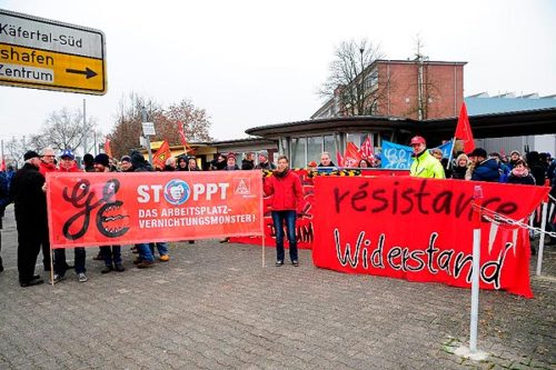 Protestaktion bei GE Mannheim am 05.12.2016. Foto: helmut-roos@web.de
