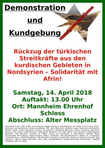 Der komplette Aufruf zum Download. Demoaufruf für den 14.4.18 in Mannheim  - Solidarität mit Afrin!