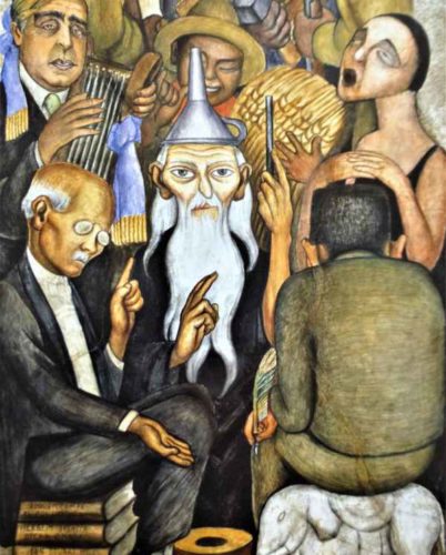 Ausschnitt aus Diego Riveras Fresko "Die Weisen", Mexico-City 1928 (Bildnachweis: Privat)