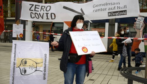 Kundgebung zum ZeroCovid-Aktionstag am 10. April in Mannheim (Foto: helmut-roos@web.de)