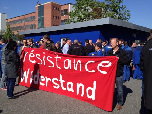 Torblockade bei Alstom Mannheim, 16. April 2014. (Foto: BR Alstom.)