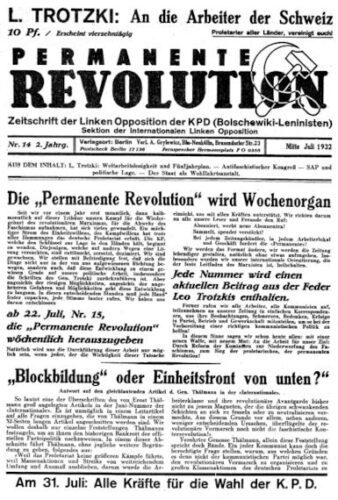 Permanente Revolution, Nr. 14 von Mitte Juli 1932. (Foto Privatarchiv.)