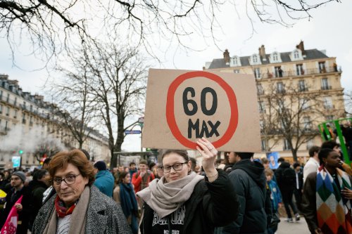 Demo gegen „Rentenreform“ in Paris, 11. Februar 2023. (Foto: Martin Noda / Hans Lucas..)