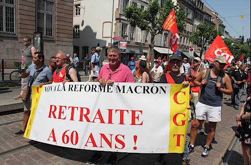 „Für die Rente mit 60!“ - CGT-Banner in Straßburg, 6. Juni 2023. (Foto: Photothèque rouge.)