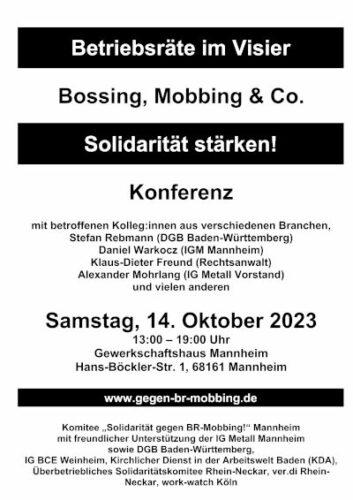 Plakat für die Konferenz gegen BR-Mobbing "Betriebsräte im Visier"