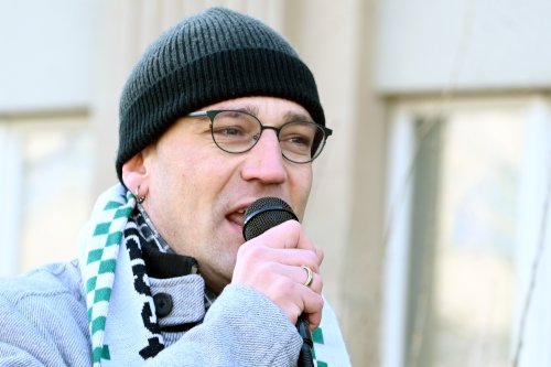 D. Grosshans beim GDL-Streik in Mannheim, 11. Januar 2024. (Foto: helmut-roos@web.de.)