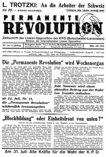 Permanente Revolution, Nr. 14 von Mitte Juli 1932. (Bildnachweis: Privatarchiv W.A.)