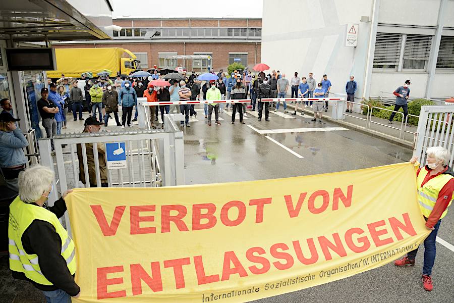 Protest bei Bombardier (heute Alstom) Mannheim, 16. Juli 2020. (Foto: Helmut Roos.)