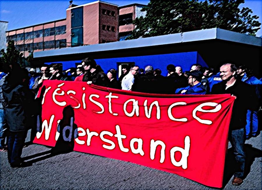 Torblockade bei Alstom Mannheim, 16. April 2014. (Bildbearbeitung eines Fotos des BR Alstom: Avanti².)