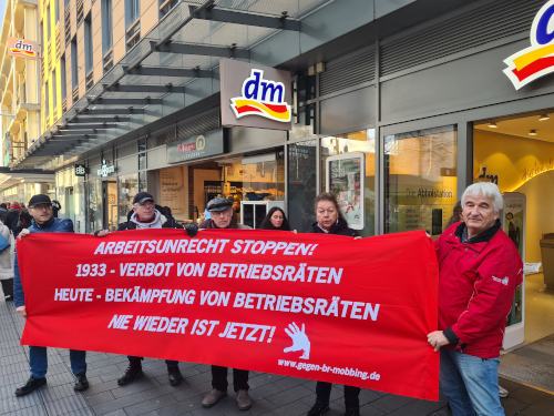 Protest gegen BR-Mobbing bei dm in Mannheim, 30. November 2024. (Foto: Privat.)