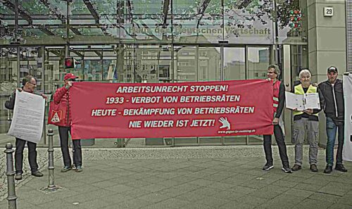 Protest gegen BR-Mobbing vor der BDA-Zentrale in Berlin, 4. Mai 2024. (Foto: Privat.)