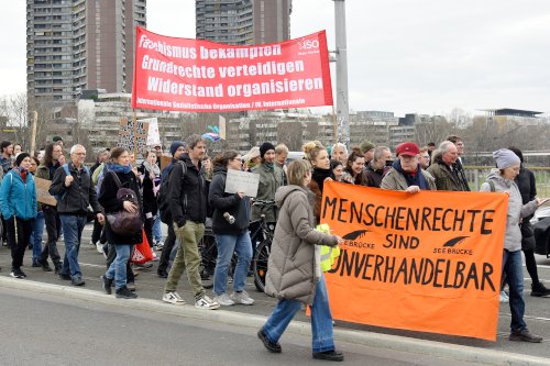 Protest gegen Merz-Besuch in Mannheim, 6. Februar 2025. (Foto: O. T.)