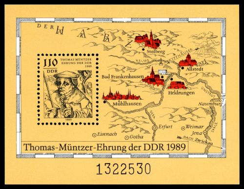 Gedenk-Briefmarke, DDR, 1989. (Bild: Gemeinfrei.) Gedenk-Briefmarke, DDR, 1989. (Bild: Gemeinfrei.)