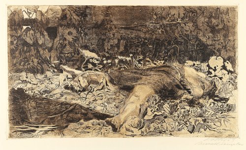 Käthe Kollwitz, Vergewaltigt, aus Zyklus „Bauernkrieg“, 1907/08. (Bild: Gemeinfrei.)