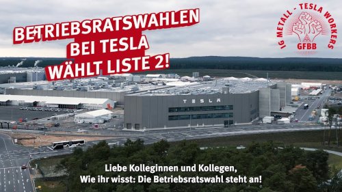 Wahlwerbung der IGM bei Tesla Grünheide, 2024. (Foriot: IGM-BBS.)