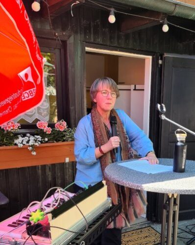 Nicole Mayer-Ahuja in Weinheim, 1. Mai 2026. (Foto: IGBCE OG Weinheim.) Nicole Mayer-Ahuja in Weinheim, 1. Mai 2026. (Foto: IGBCE OG Weinheim.)