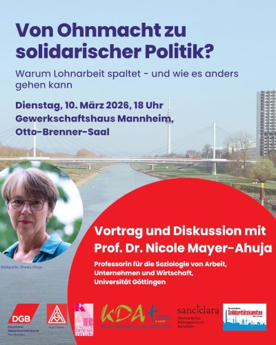 Plakat zur Veranstaltung mit Nicole Mayer-Ahuja. (Foto: Solikomitee.) Plakat zur Veranstaltung mit Nicole Mayer-Ahuja. (Foto: Solikomitee.)